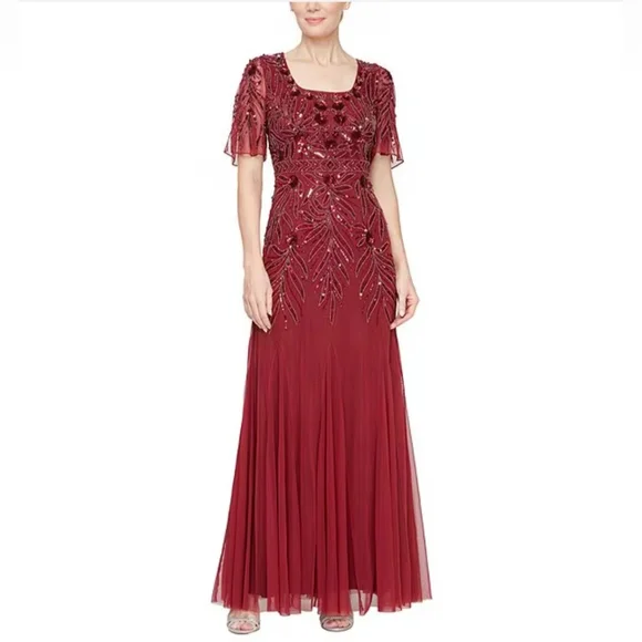 green emerald velvet dress Alex Evenings Petite Sleeveless Corded Fit and Flare Dress with Shawl Ice Sage / 14p